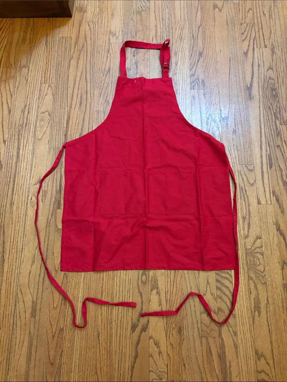 Red Cotton Kitchen Apron with Front Pockets